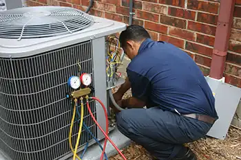 hvac technician repairing an ac unit in Frisco Texas