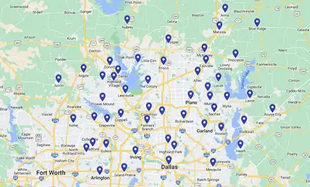 Extreme Comfort Air Conditioning & Heating Service Area Map in the Dallas-Fort Worth Metroplex